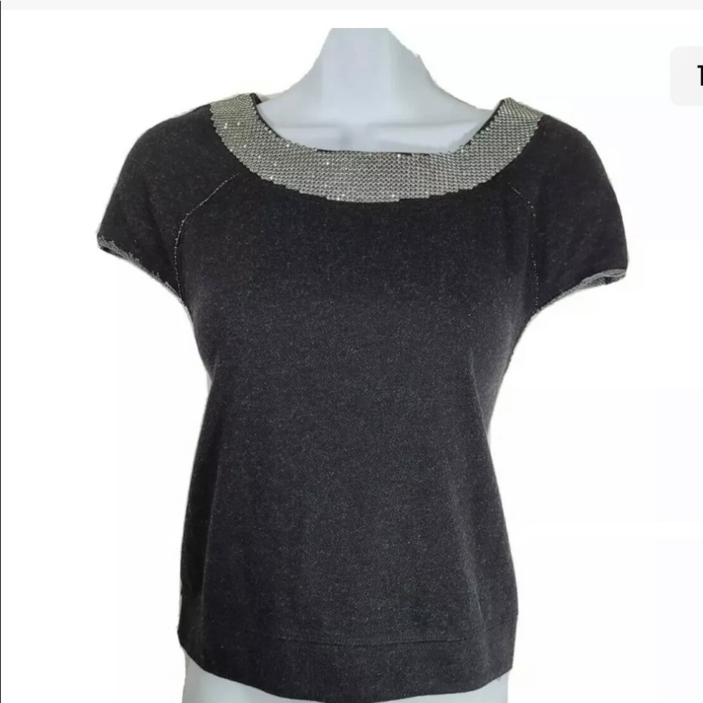 Alice+ Olivia bling rhinestone top dark grey black size XS - Picture 2 of 8